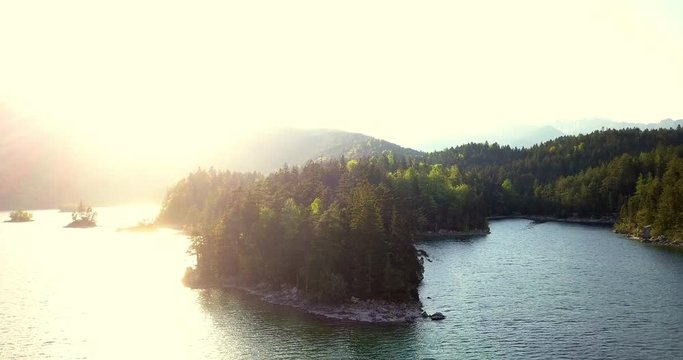 Aerial Descending: Beautiful Lake in Zugspitze Germany Surrounded by Trees - Munich, Germany