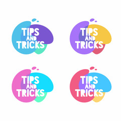 Tips and tricks speech bubble. Set of colorful vector badges. Marketing, advertising, business banners.