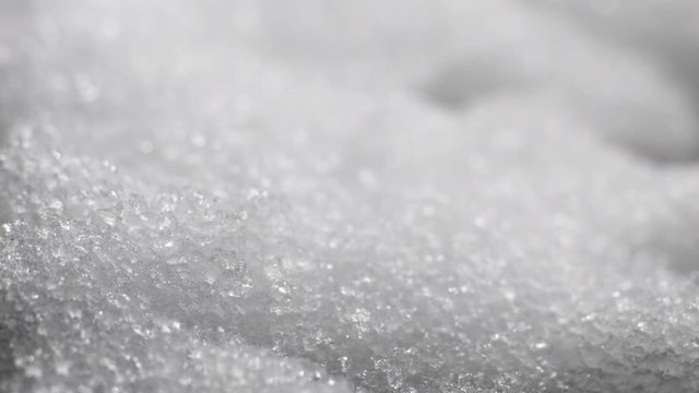 Melting Snow / Melting Ice / Spring Water / Spring Time. Macro time-lapse shot of shiny melting snow particles turning into liquid water. Original 10-bit color.