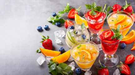 Assortment summer non-alcoholic cocktails.