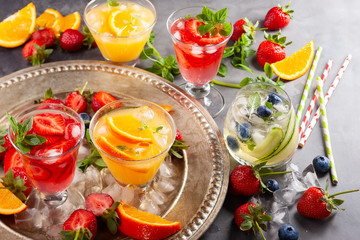 Assortment summer non-alcoholic cocktails.