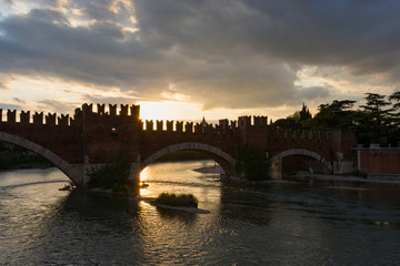 Fototapeta premium The Castelvecchio bridge, also known as the Scaliger bridge, is a Verona bridge on the Adige river