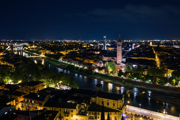 Panoramic night view of Verona taken from Castel San Pietro