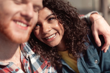 Happy girl is enjoying romantic time with boyfriend