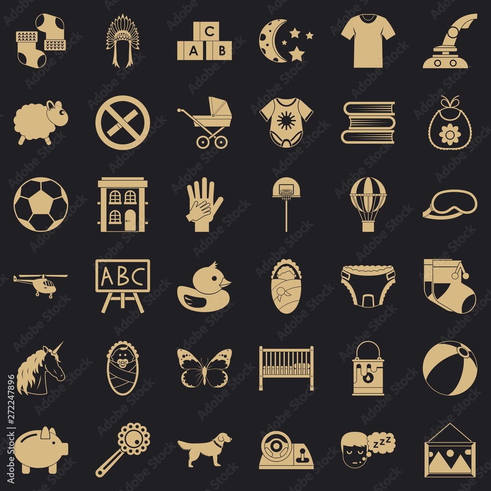 Poster preschool icons set. simple set of 36 preschool vector icons for web for any design