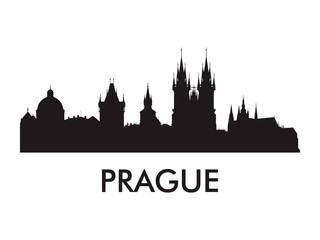 Prague skyline silhouette vector of famous places - obrazy, fototapety, plakaty