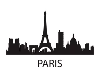 Schilderijen op glas Paris skyline silhouette vector of famous places © Stepan