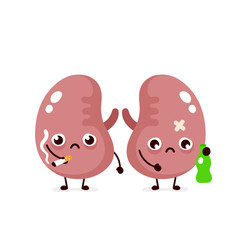 Unhealthy sad sick kidneys with bottle