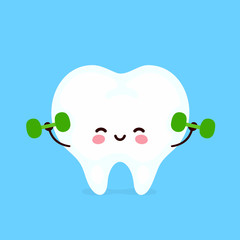 Cute happy smiling tooth doing exercises