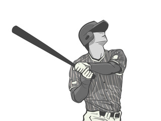 Illustration of baseball player striking with bat during game