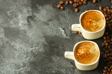 coffee freshly brewed in a white cup serving of beverage (coffee grain). food. top.copy save