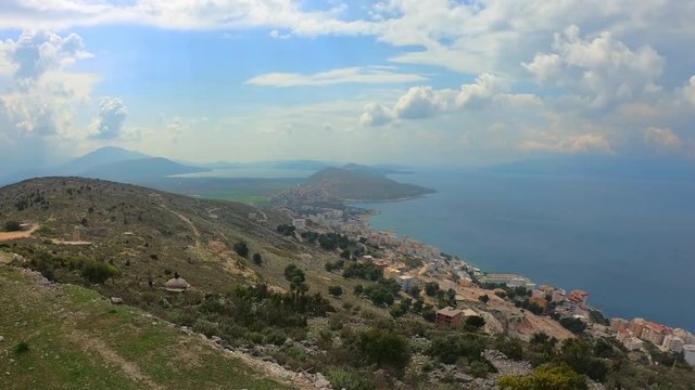 Time lapse view on Ionian sea from the hill of the castle Lekureshi, Saranda, Albania