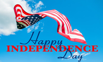 Happy Independence day 4th of July. American flag in blue sky background.