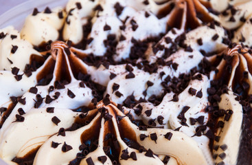 Banana split ice cream with chocolate.