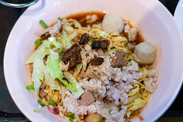 minced meat noodles from a local hawker stall in Singapore