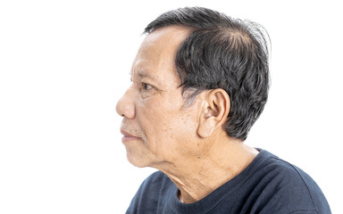 Obraz premium old wrinkled asian man portrait isolated on white background