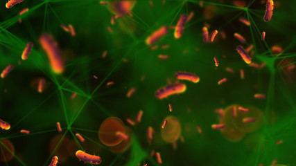 Bacteria, virus and Red infecting blood cells, traveling through a vein blood, human body health...