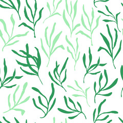 Naklejka premium Estragon or tarragon seamless pattern therapeutic green leaf branch. Isolated rosemary vector illustration.