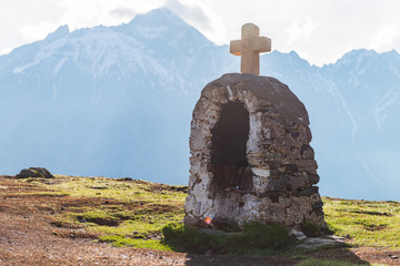 Church of the Holy Trinity in the mountains of Georgia, Stepantsminda and Mount Kazbek