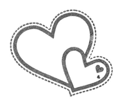 Heart rubber stamp imprint, isolated on white background. Gray hand-stamp imprint of heart. Heart icon toy rubberstamp imprint. Braw heart shape impress on paper. Endearing hearts imprinted on paper