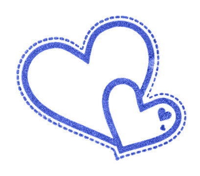 Heart rubber stamp imprint, isolated on white background. Blue hand-stamp imprint of heart. Heart icon toy rubberstamp imprint. Braw heart shape impress on paper. Endearing hearts imprinted on paper