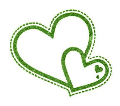 Heart rubber stamp imprint, isolated on white background. Green hand-stamp imprint of heart. Heart icon toy rubberstamp imprint. Braw heart shape impress on paper. Endearing hearts imprinted on paper