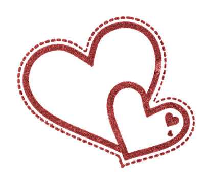 Heart rubber stamp imprint, isolated on white background. Red hand-stamp imprint of heart. Heart icon toy rubberstamp imprint. Braw heart shape impress on paper. Endearing hearts imprinted on paper
