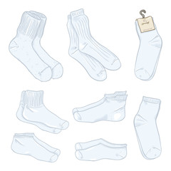 Vector Cartoon Set of Different Style White Socks.