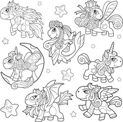 cartoon cute little pony coloring book funny illustration