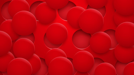 Abstract background of holes and circles with shadows in red colors