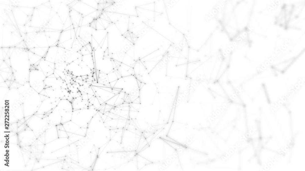 Poster 3d rendering of abstract polygonal space low poly network nodes with connected dots and lines on hal