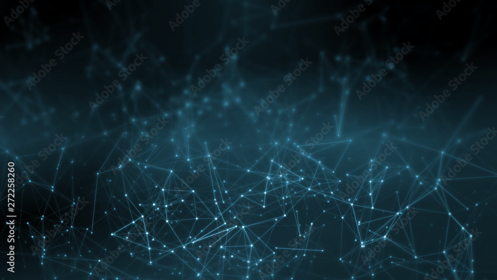 Aufkleber 3d rendering of abstract polygonal space low poly network nodes with connected dots and lines on dar
