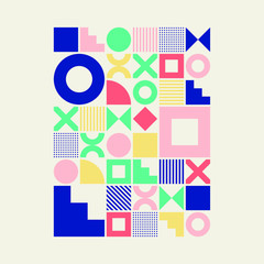 Large colourful modular vector graphic pattern on a grid