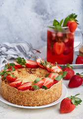 Cheesecake with strawberries. Sweet homemade dessert.