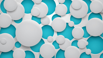 Abstract background of holes and circles with shadows in blue and white colors