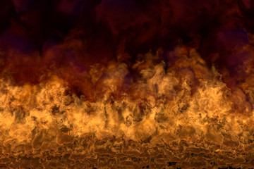 glowing lava on black background, flaming frame with dense smoke - fire from the corners - fire 3D illustration