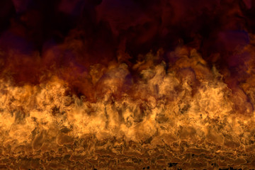 glowing lava on black background, flaming frame with dense smoke - fire from the corners - fire 3D illustration