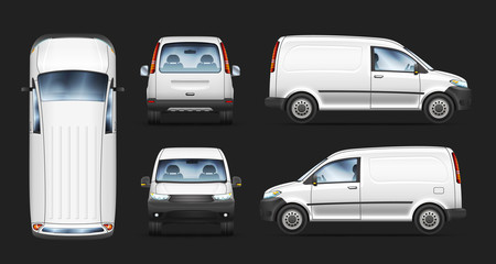 Set of realistic vector illustrations of mini van from different view.