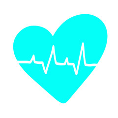 Hand drawn blue Heart love sign cardiogram. Romantic calligraphy vector of Valentine day. Concept icon symbol for greeting card, poster wedding, medicine web site. Design flat element illustration