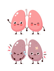 Sad suffering sick cute and healthy happy lungs