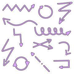 Violet arrows, right, left, navigation icons. Element of direction icon. Signs, symbols collection purple arrow lines for websites, web design, mobile app. Cursor, line, orientation, abstract outline