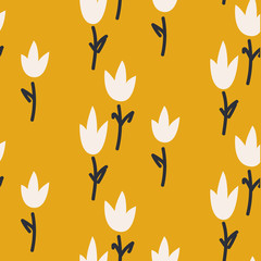 Mustard yellow tulip flower seamless pattern for fabric print design.
