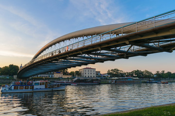 Father Bernatek footbridge by Vistula (Wisla) river, Krakow, Poland