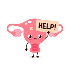 Sad suffering sick cute human uterus 