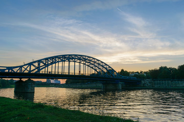 Jozef Pilsudski bridge by Vistula (Wisla) river, Krakow, Poland