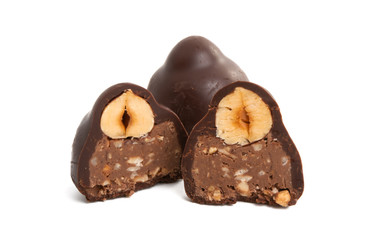 chocolate candy with nuts isolated