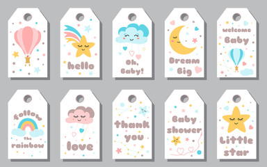 Vector pink sticker set It s a girl. Calligraphy lettering Baby shower element for invitation design