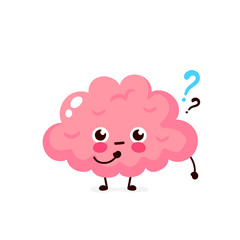 Cute brain with question mark character