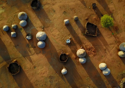 Aerial view of a borana village, Oromia, Yabelo, Ethiopia