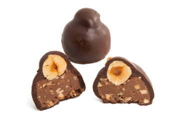 chocolate candy with nuts isolated